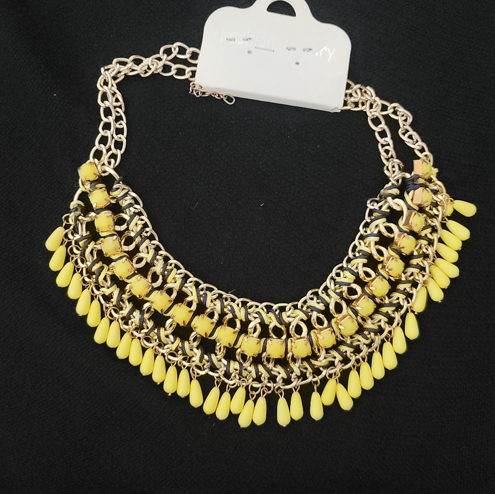 Yellow Gold Black bright colorful summery Necklace